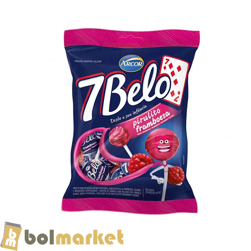 Arcor - 7 Belo - Piruleta Rellena de Caramelo Masticable con Cabor a Frambuesa - 4.23 oz (120g)