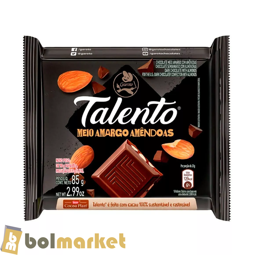 Garoto - Talento - Chocolate Semiamargo con Almendras - 2.99 oz (85g)