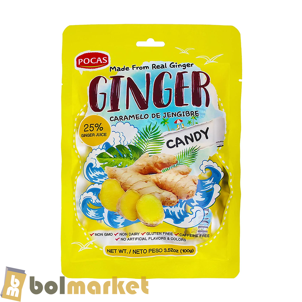 Pocas - Caramelo de Jengibre - Dulce Duro - 3.52 oz (100g)