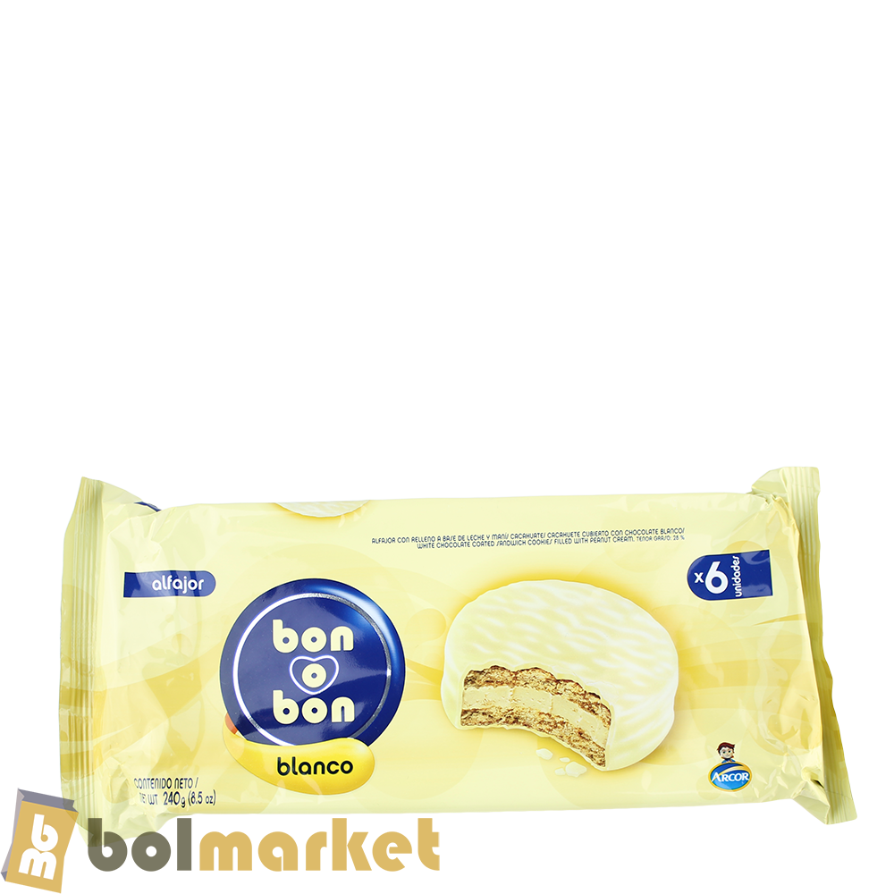 Arcor - Alfajores Bon o Bon Blanco - Pack of 6 - 8.5 oz (240g)