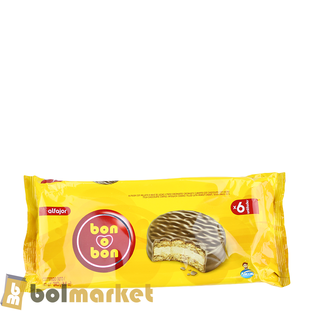 Arcor - Alfajores Bon o Bon Chocolate - Pack of 6 - 8.5 oz (240g)