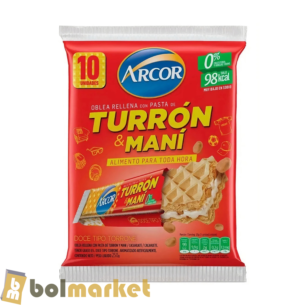 Arcor - Turrón & Mani - Paquete de 10 - 8.82 oz (250g)