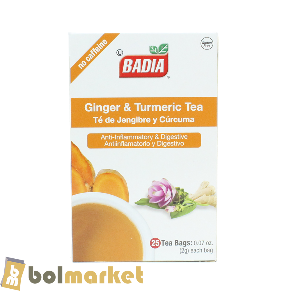 Badia - Té de Jengibre y Cúrcuma - Caja de 25 Sobres - 1.75 oz (50g)