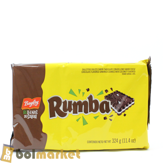 Bagley - Rumba - Galletitas sabor Chocolate con Relleno sabor Coco - 11.4 oz (324g)