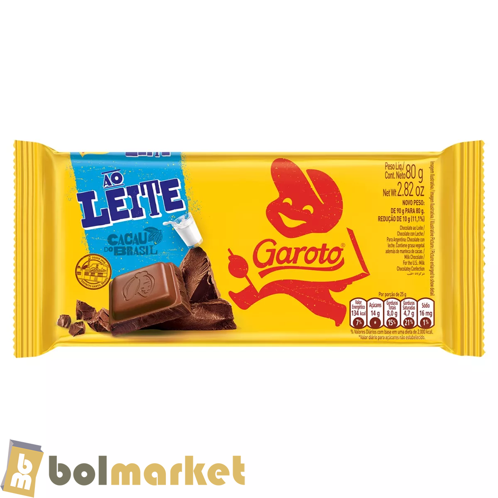 Garoto - Tableta de Chocolate con Leche - 2.82 oz (80g)