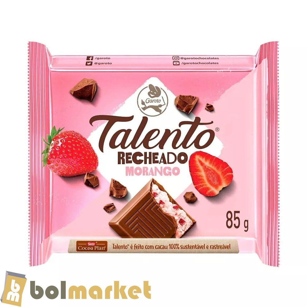 Garoto - Talento - Chocolate con Leche Relleno de Crema y Frutilla - 2.99 oz (85g)