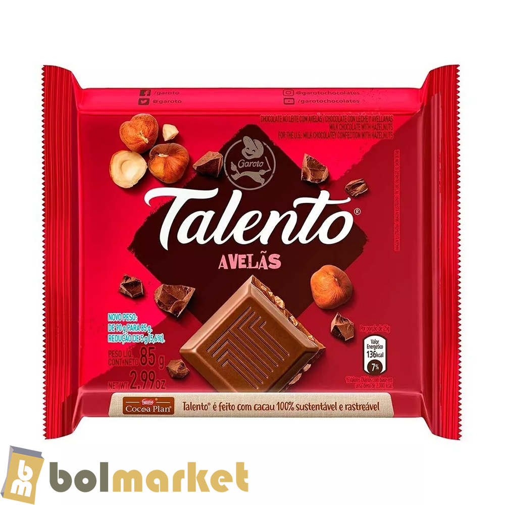 Garoto - Talento - Chocolate con Leche y Avellanas - 2.99 oz (85g)