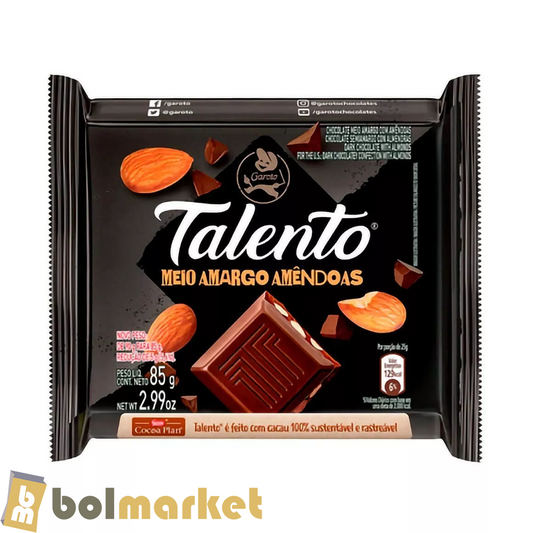 Garoto - Talento - Chocolate Semiamargo con Almendras - 2.99 oz (85g)