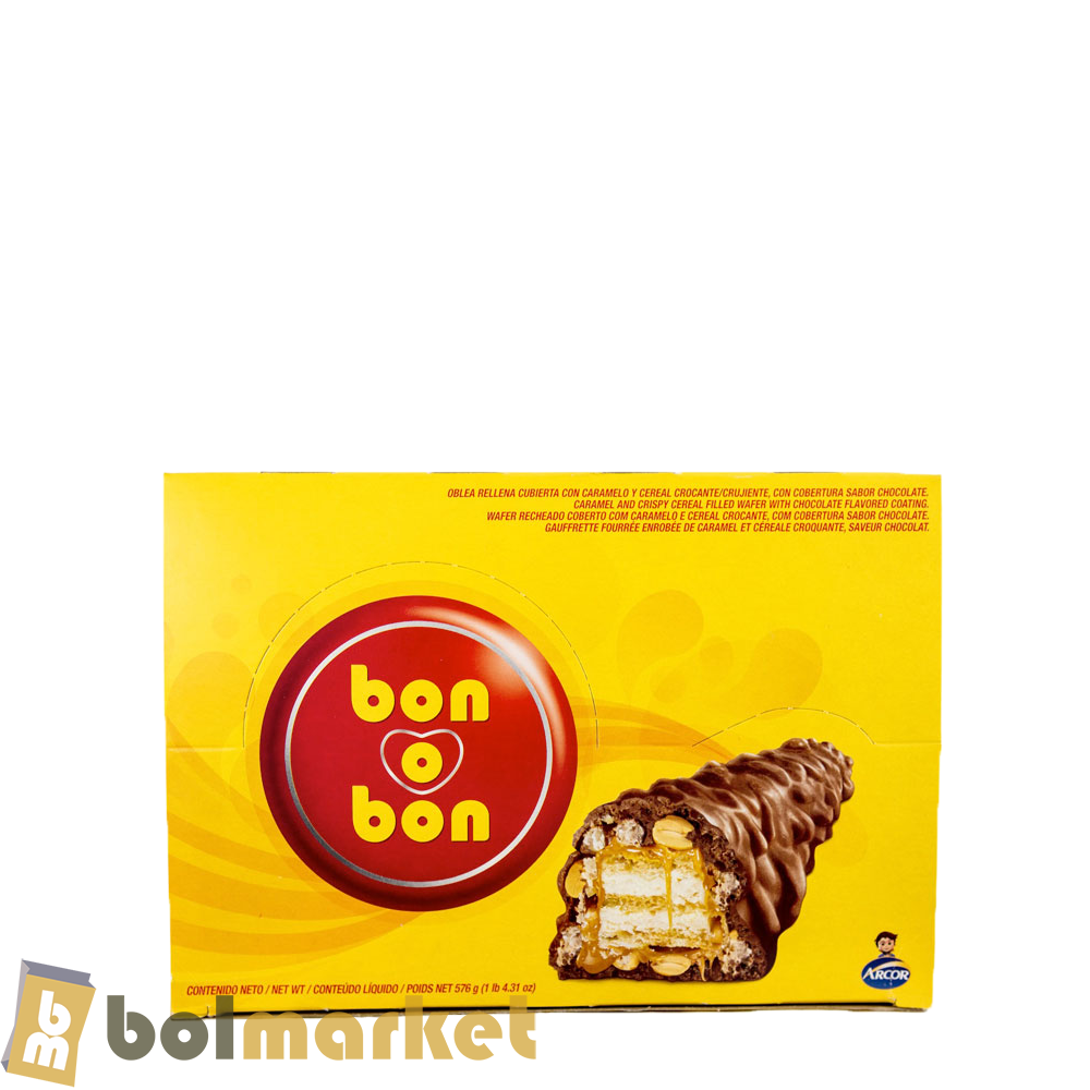 Arcor - Bon o Bon Chocolate Covered Bars - Box of 12 bars - 1 lb 4.31 oz (576g)