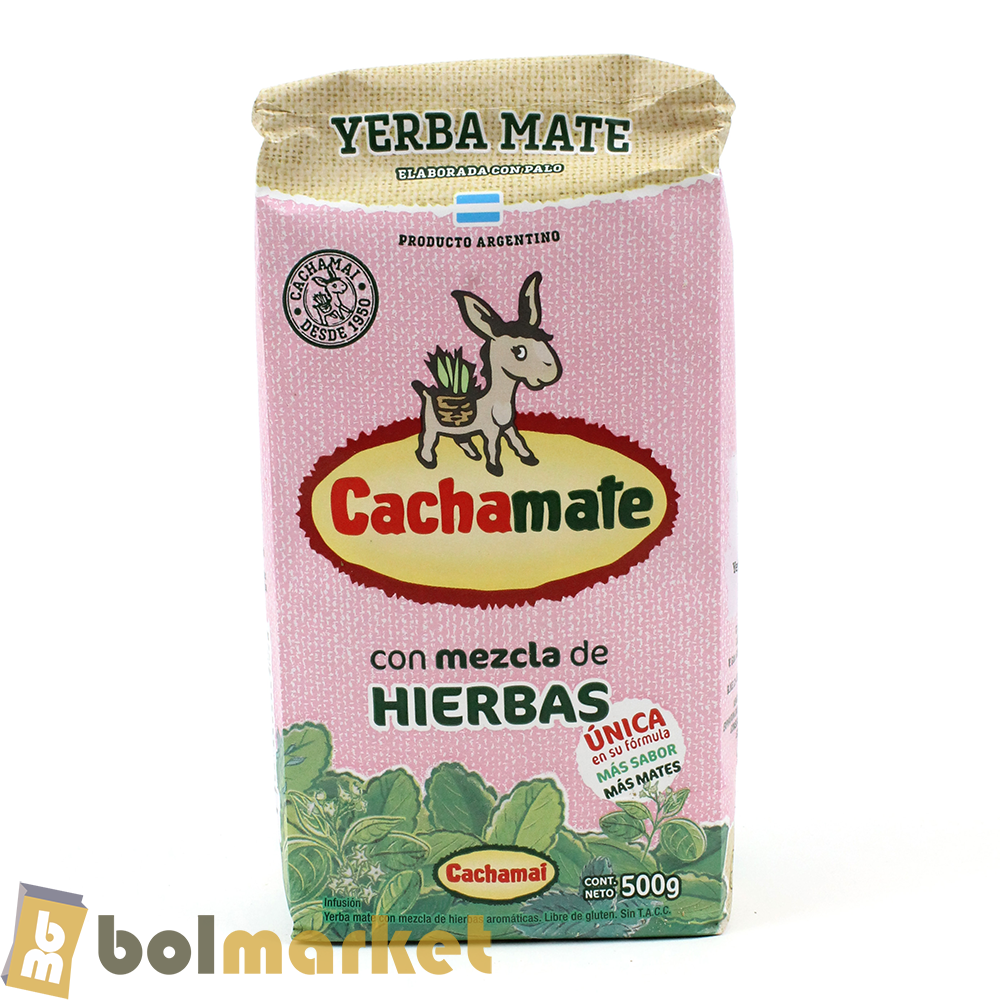 Cachamate - Yerba Mate con mezcla de Hierbas Aromaticas Boldo y Menta (Paquete Rosado) - 17.6 oz (500g)