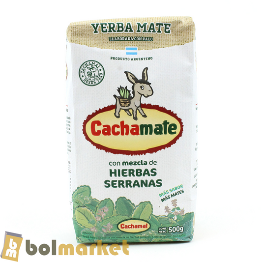 Cachamate - Yerba Mate con mezcla de Hierbas Serranas (Paquete Blanco) - 17.6 oz (500g)