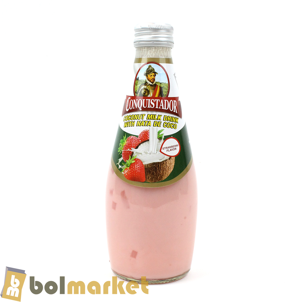 Conquistador - Coconut Milk with Nata de Coco - Strawberry Flavor - 9.8 fl oz (290mL)