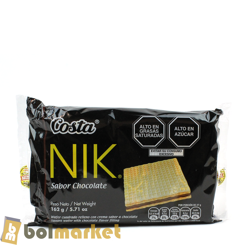 Costa - NIK - Wafer Cuadrado Relleno con Crema Sabor a Chocolate - 5.71 oz (162g)
