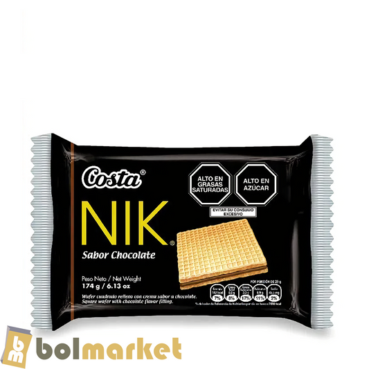 Costa - NIK - Wafer Cuadrado Relleno con Crema Sabor a Chocolate - 5.71 oz (162g)