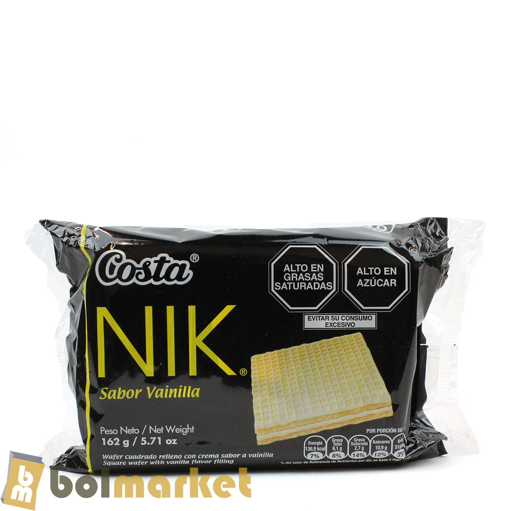 Costa - NIK - Wafer Cuadrado Relleno con Crema Sabor a Vainilla - 5.71 oz (162g)