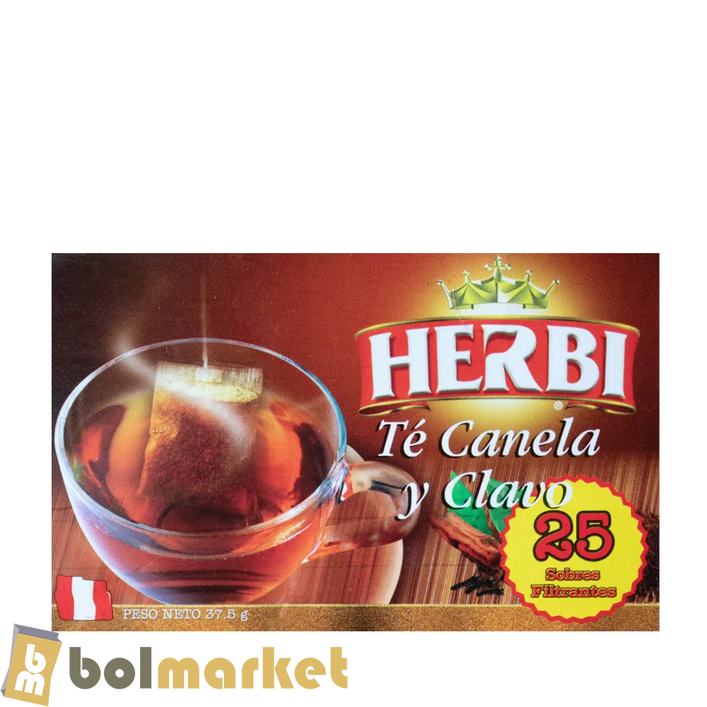 Herbi - Cinnamon and Clove Tea - Box of 25 Sachets - 1.32 oz (37.5g)