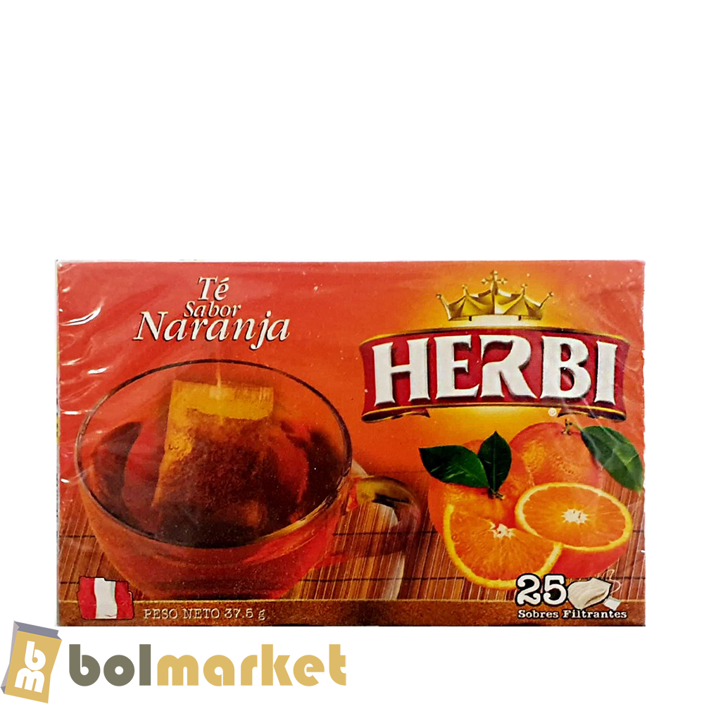 Herbi - Orange Flavored Tea - Box of 25 Sachets - 1.32 oz (37.5g)